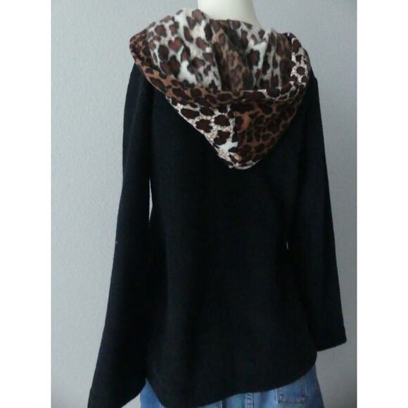 Vtg Tickets Leopard Hoodie Women's MEDIUM Fleece Lined Pullover Lagenlook - Picture 5 of 10